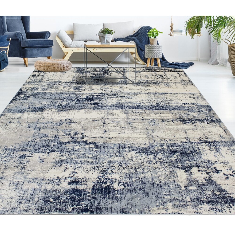 6'7 x 9'10 Noori Rug Handmade High-Low Kilim Paulette Grey/Blue Rug 6'7 x 9'10 Noori Rug Handmade High-Low Kilim Paulette Grey/Blue Rug